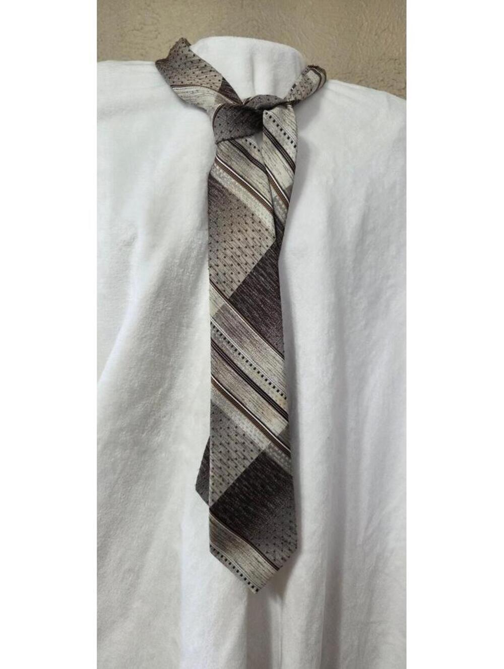 Tergal Men’s Tie Brown Beige Multi Geometric Patterned Polyester Necktie